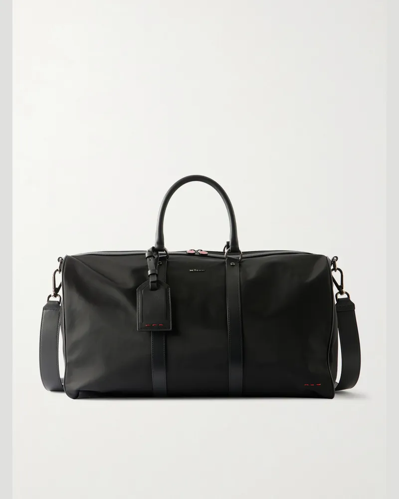 Kiton Leather-Trimmed Shell Weekend Bag Black