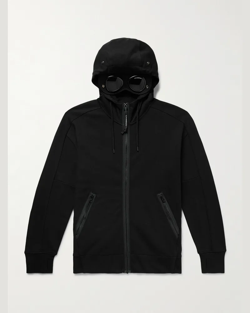 C.P. Company Goggle Kapuzenjacke aus Baumwoll-Jersey mit Reißverschluss und Logoapplikation Schwarz