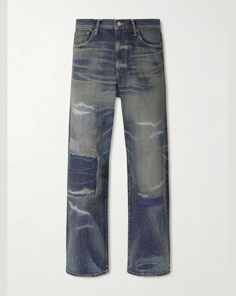 Neighborhood Savage Distressed Wide-Leg Jeans Blue