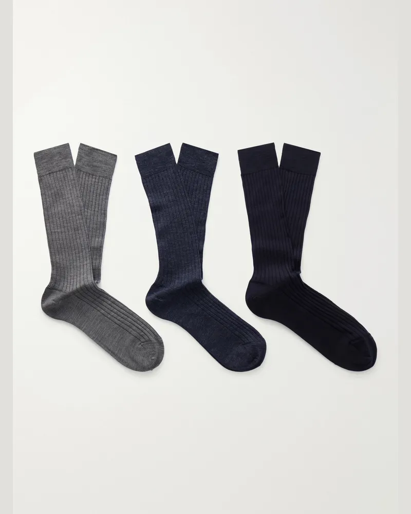 MR P. Set of Three Wool-Blend Socks Multi