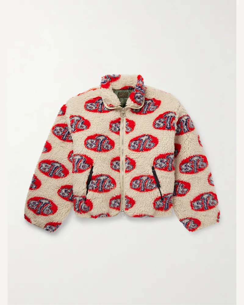 KAPITAL Drizzler Cropped Printed Fleece Jacket Neutrals