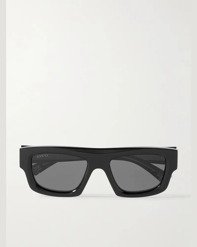 Gucci Sonnenbrille mit rechteckigem Rahmen aus recyceltem Azetat Schwarz
