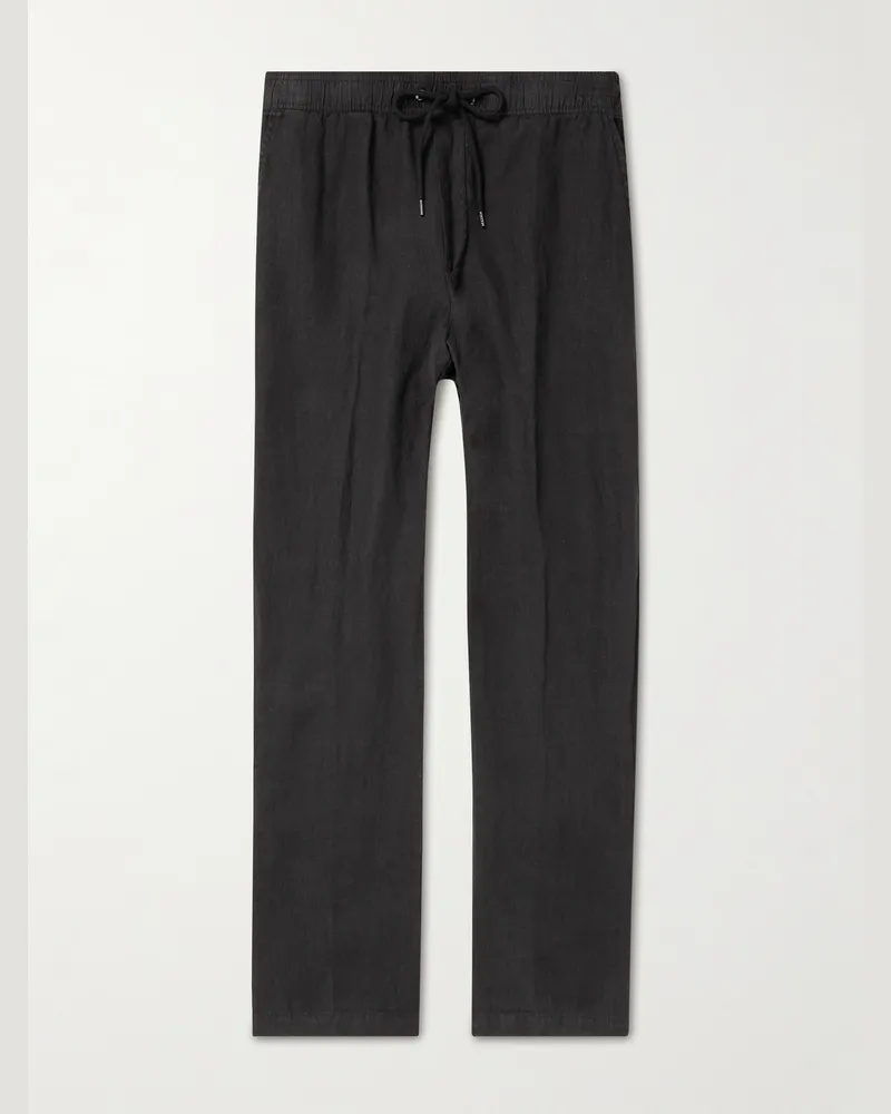James Perse Garment-Dyed Straight-Leg Linen Drawstring Trousers Black
