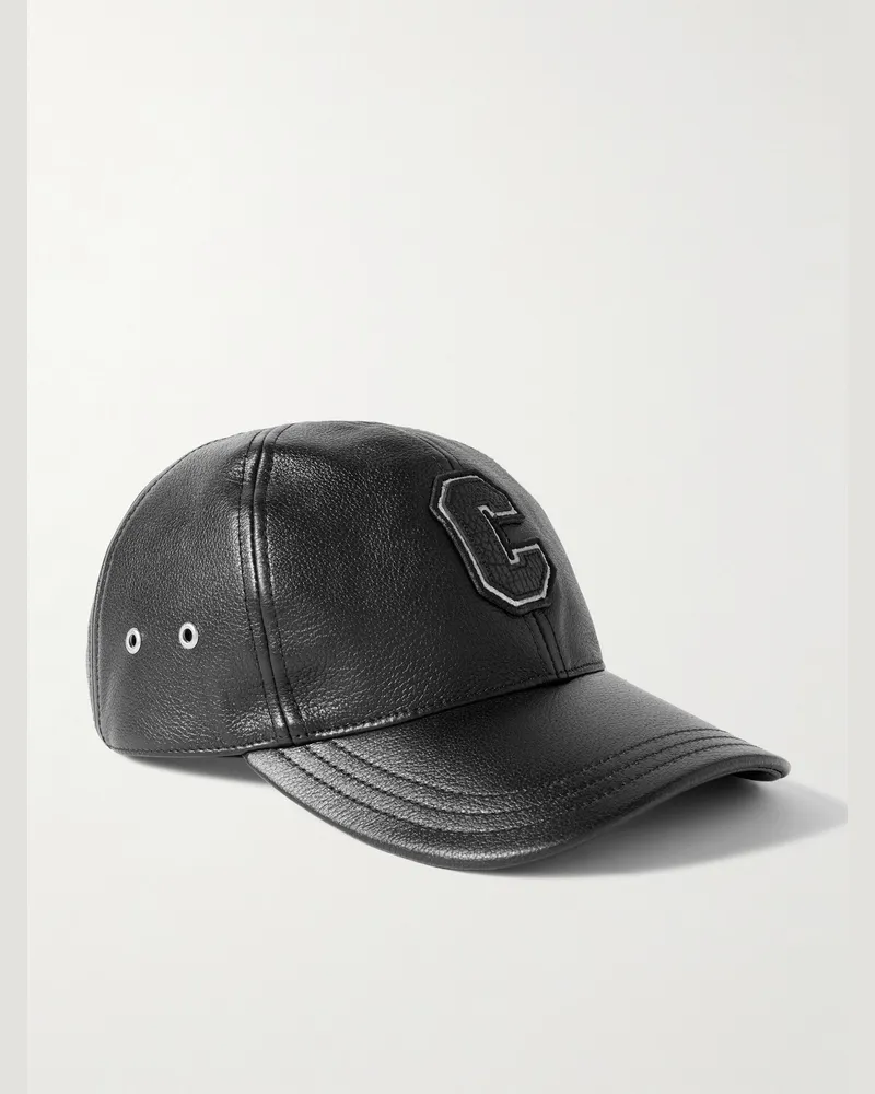 Celine Baseballkappe aus vollnarbigem Leder mit Stickerei und Logoapplikation Schwarz