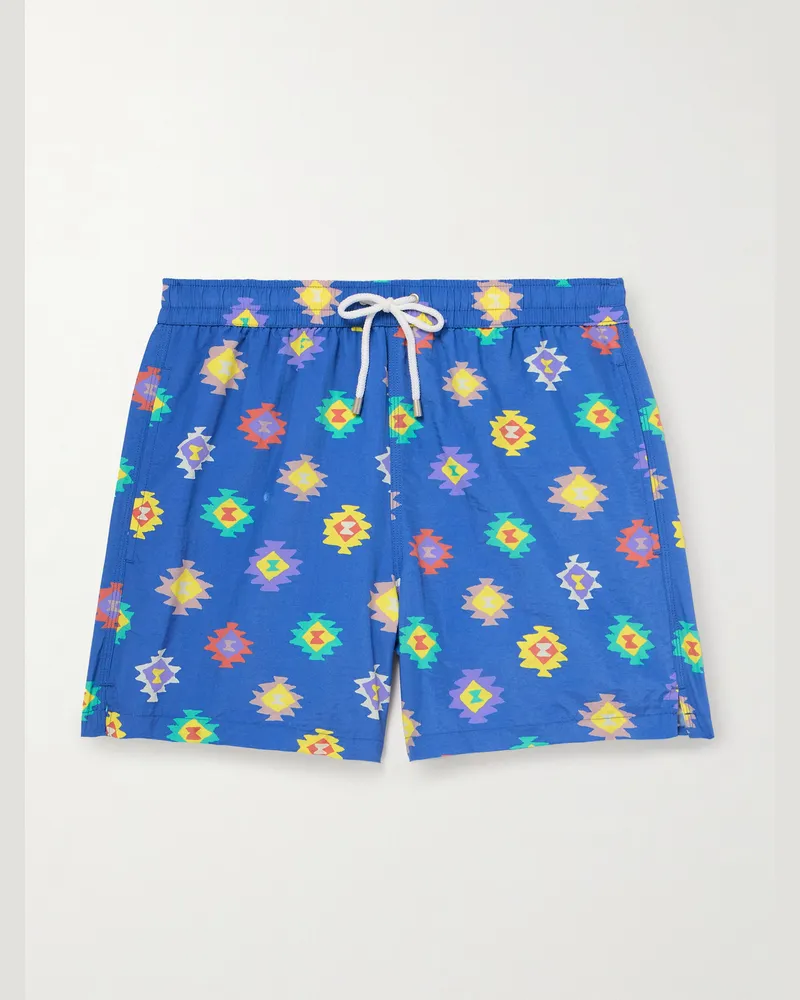 Drake's Kelim Straight-Leg Mid-Length Printed Swim Shorts Blue