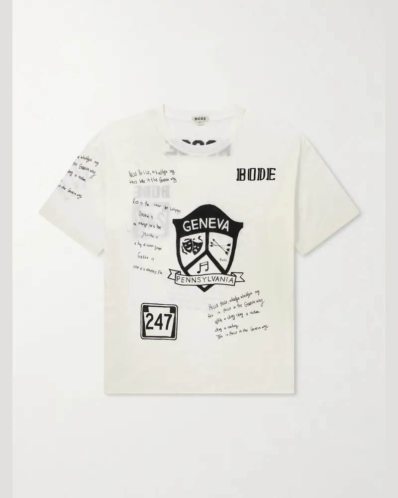 BODE Camp Crest Printed Cotton-Jersey T-Shirt Neutrals