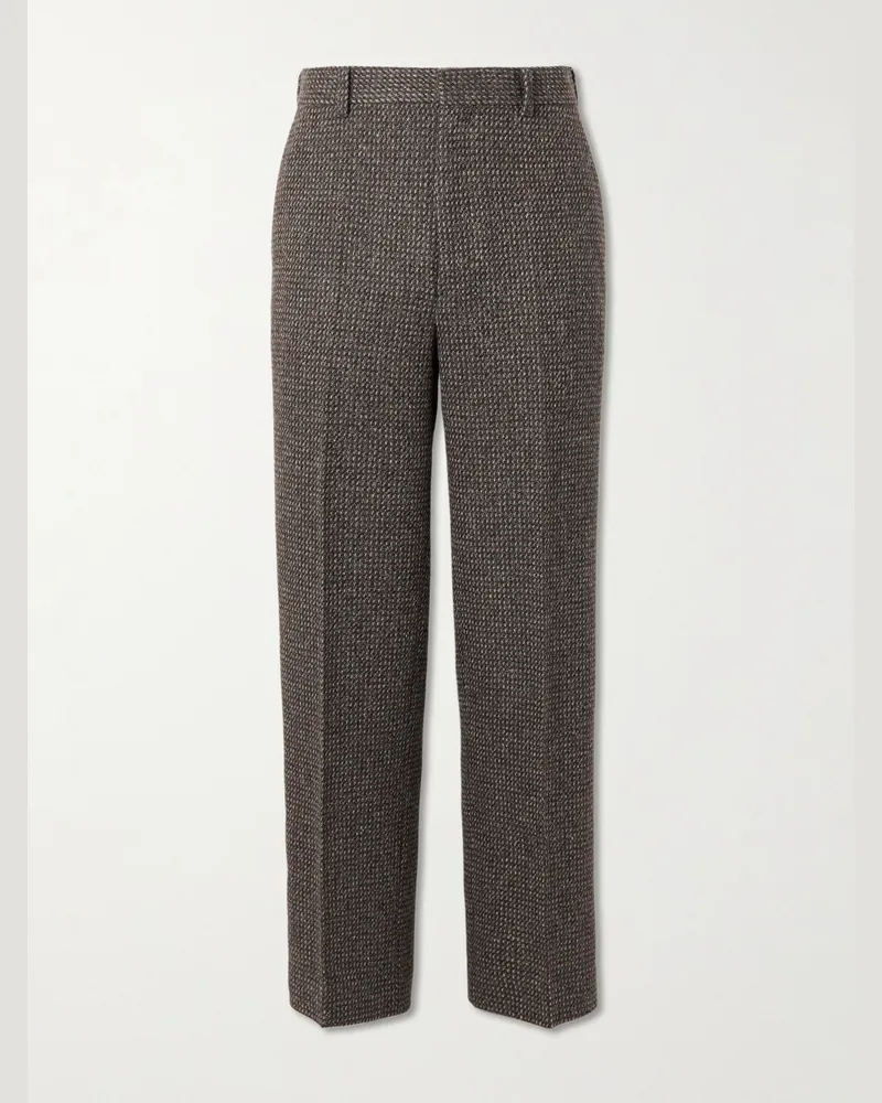 AURALEE Gerade geschnittene Hose aus Tweed aus einer Mischung aus Wolle, Alpakawolle und Seide Braun