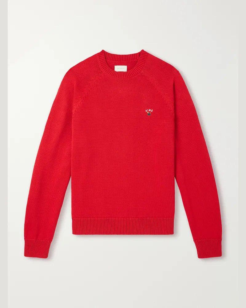 Aimé Leon Dore Logo-Embroidered Cotton Sweater Red