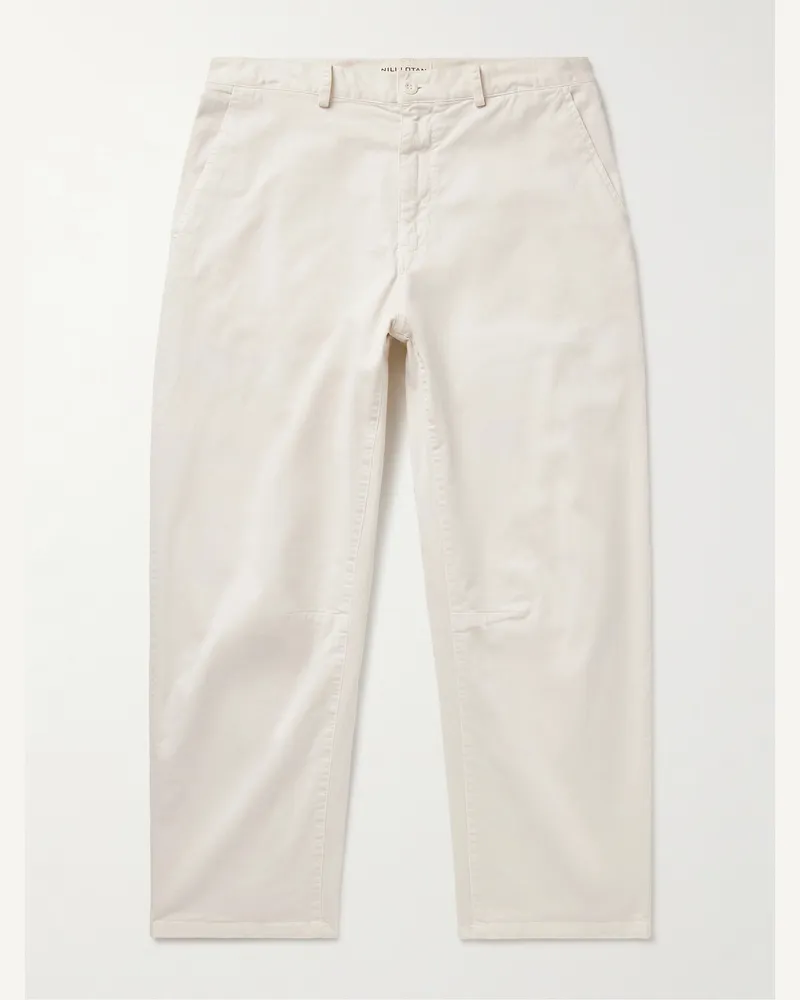 Nili Lotan Carpenter gerade geschnittene, verkürzte Hose aus Twill aus einer Baumwollmischung Neutral