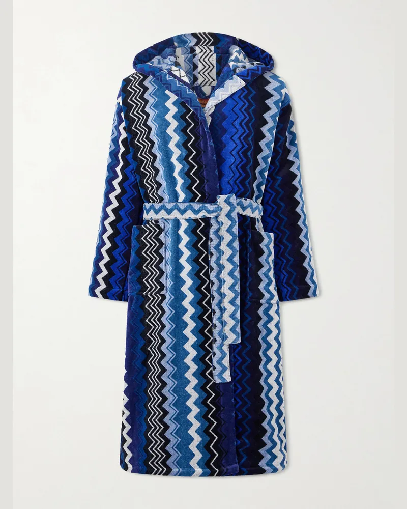 Missoni Home Giacomo Striped Cotton-Terry Hooded Robe Blue