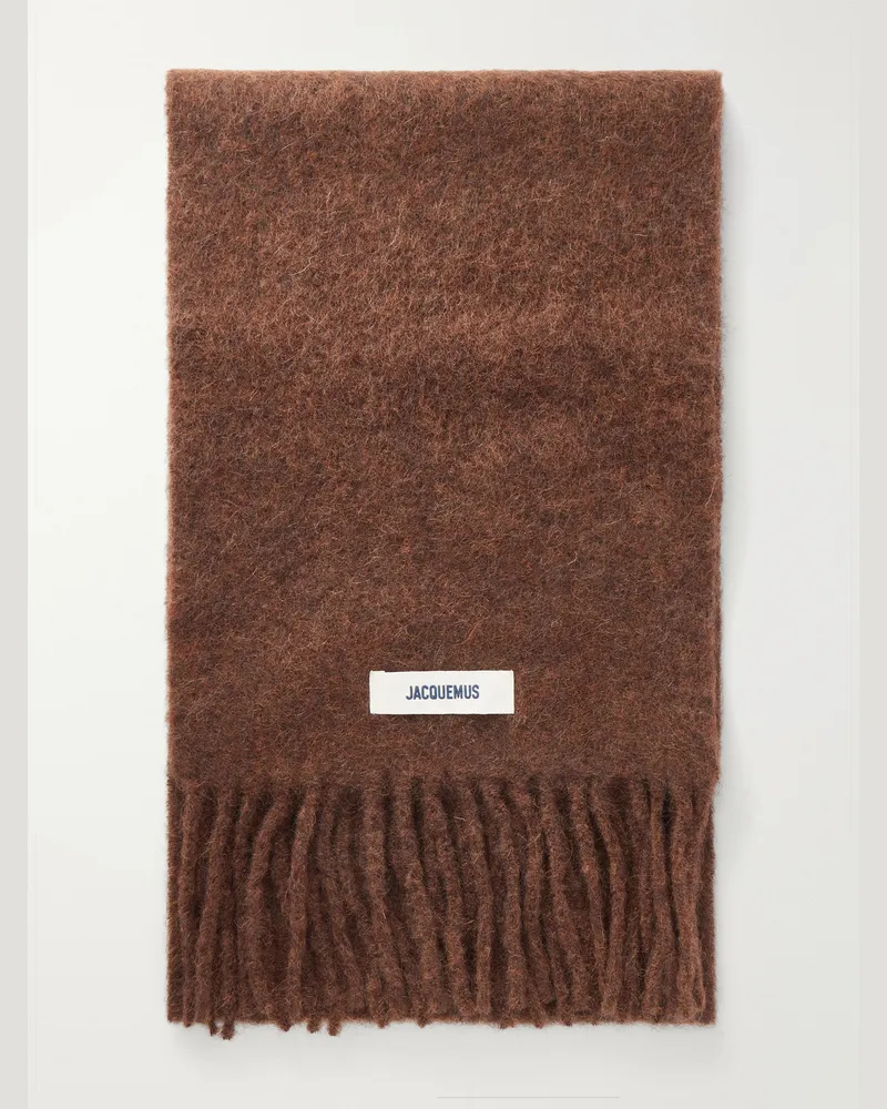 Jacquemus Logo-Appliquéd Fringed Woven Scarf Brown
