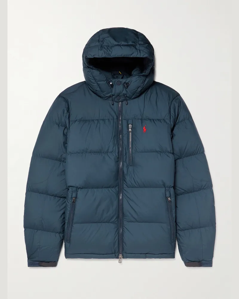 Ralph Lauren Logo-Embroidered Quilted Padded Shell Hooded Down Jacket Blue