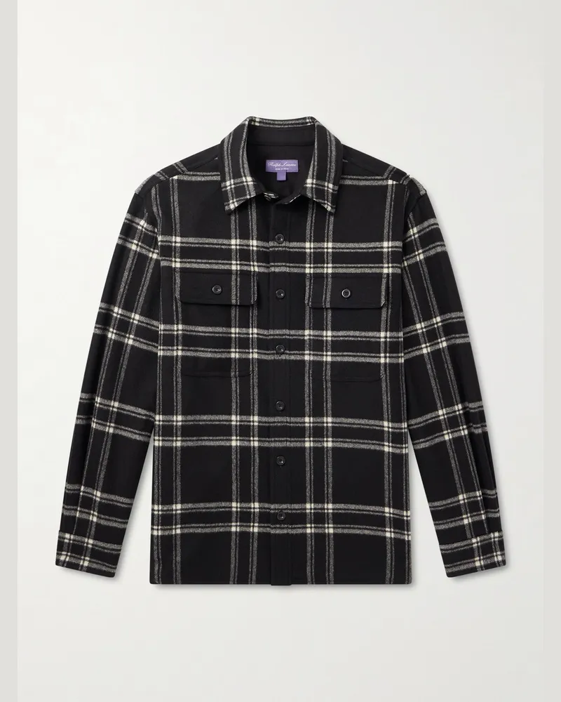 Ralph Lauren Gable kariertes Hemd aus Wollflanell Schwarz