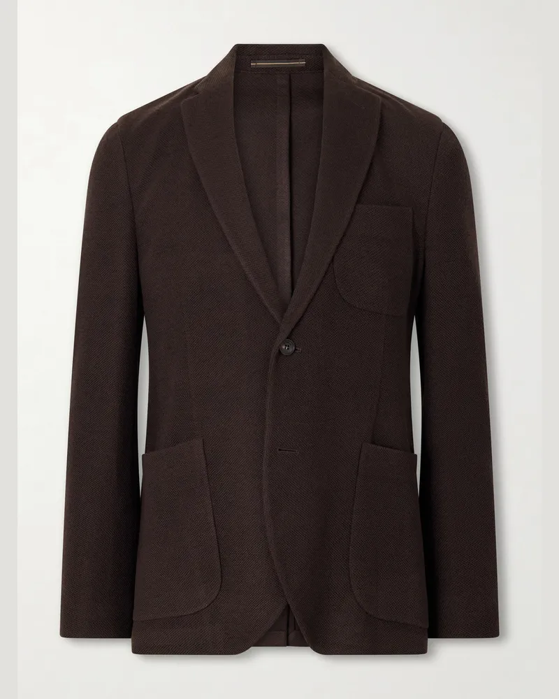 Slowear Wool-Blend Woven Waffle Jersey Blazer Brown