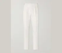 Tapered Pleated Pinstriped Linen Suit Trousers