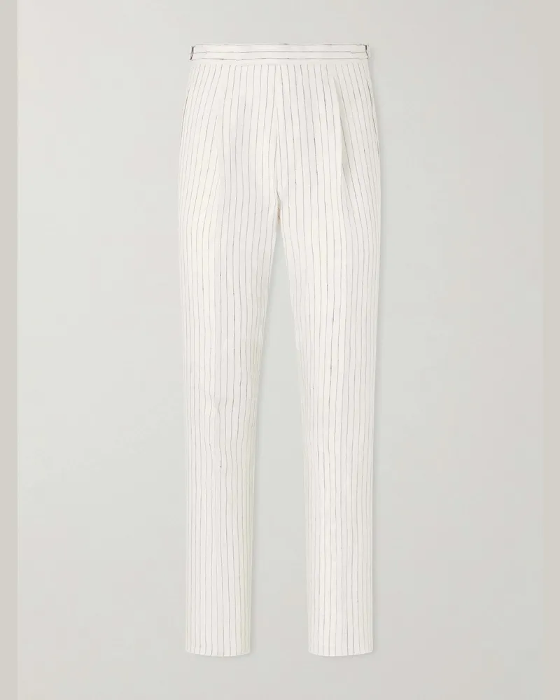 MR P. Tapered Pleated Pinstriped Linen Suit Trousers Neutrals