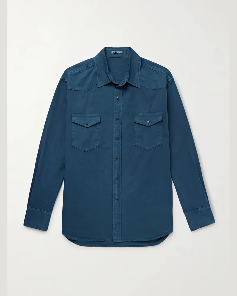 AURALEE Hemd im Western-Stil aus Baumwoll-Twill Blau