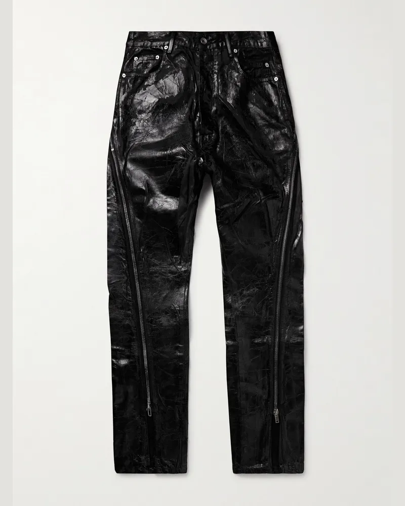 DRKSHDW by Rick Owens Bolan Banana schmal geschnittene Schlagjeans mit Beschichtung und Reißverschlüssen in Distressed-Optik Schwarz