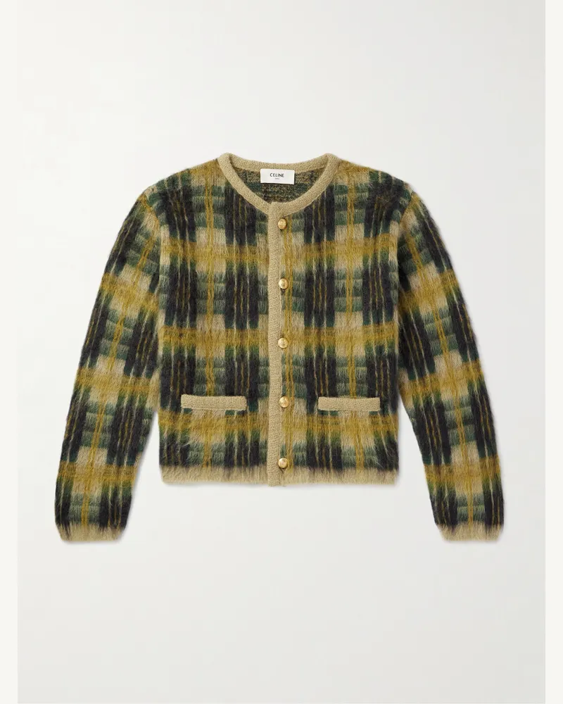 Celine Cardigan aus gebürstetem Jacquard-Strick mit Karomuster Grün