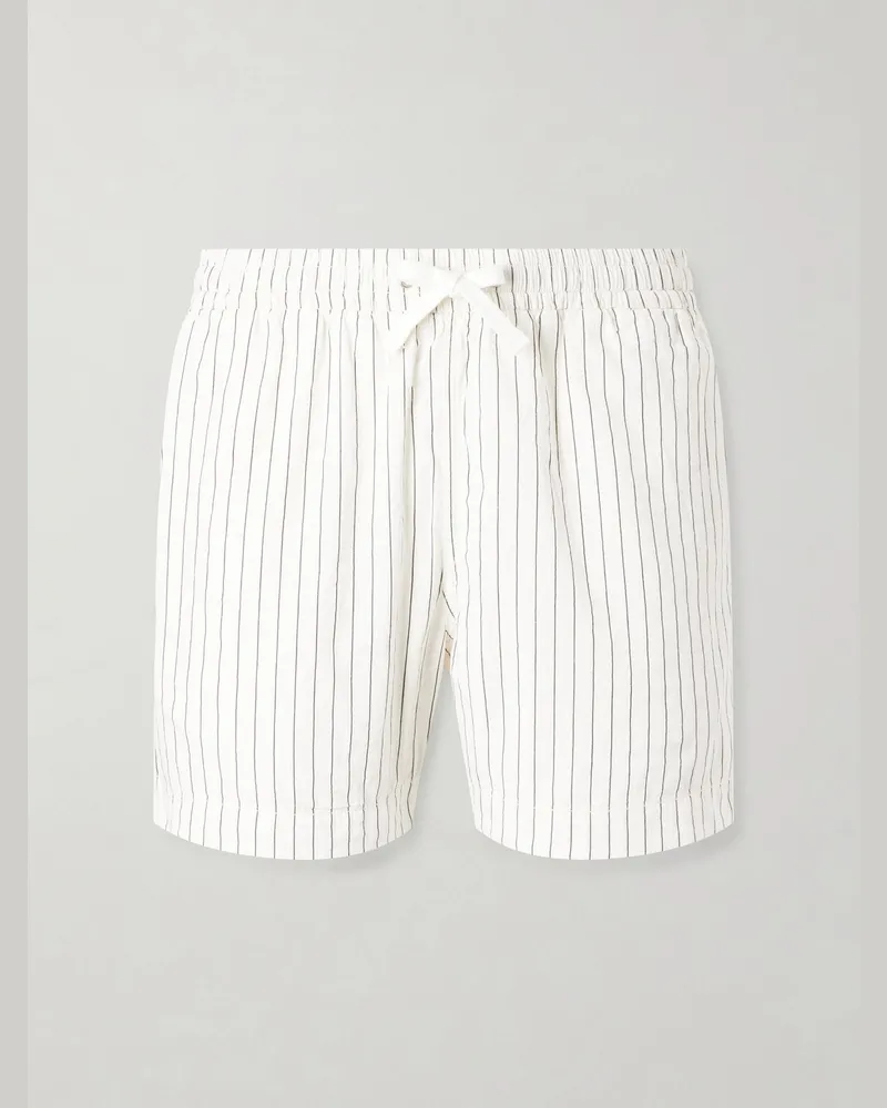 Drake's Straight-Leg Striped Cotton and Linen-Blend Drawstring Shorts White