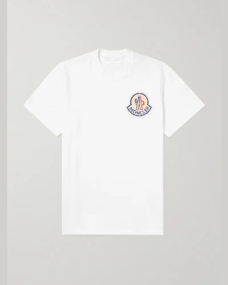 Moncler T-Shirt aus Baumwoll-Jersey mit Logoprint Weiß