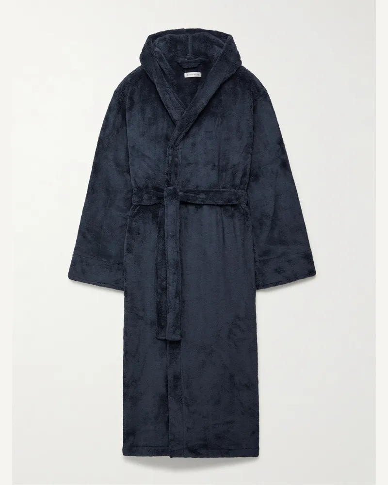 Soho Home Logo-Embroidered Fleece Hooded Robe Blue