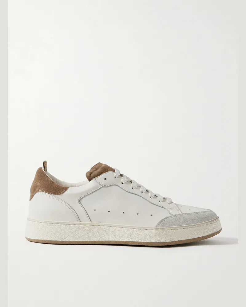 Officine Creative Italia The Answer 001 Distressed Suede-Trimmed Leather Sneakers White