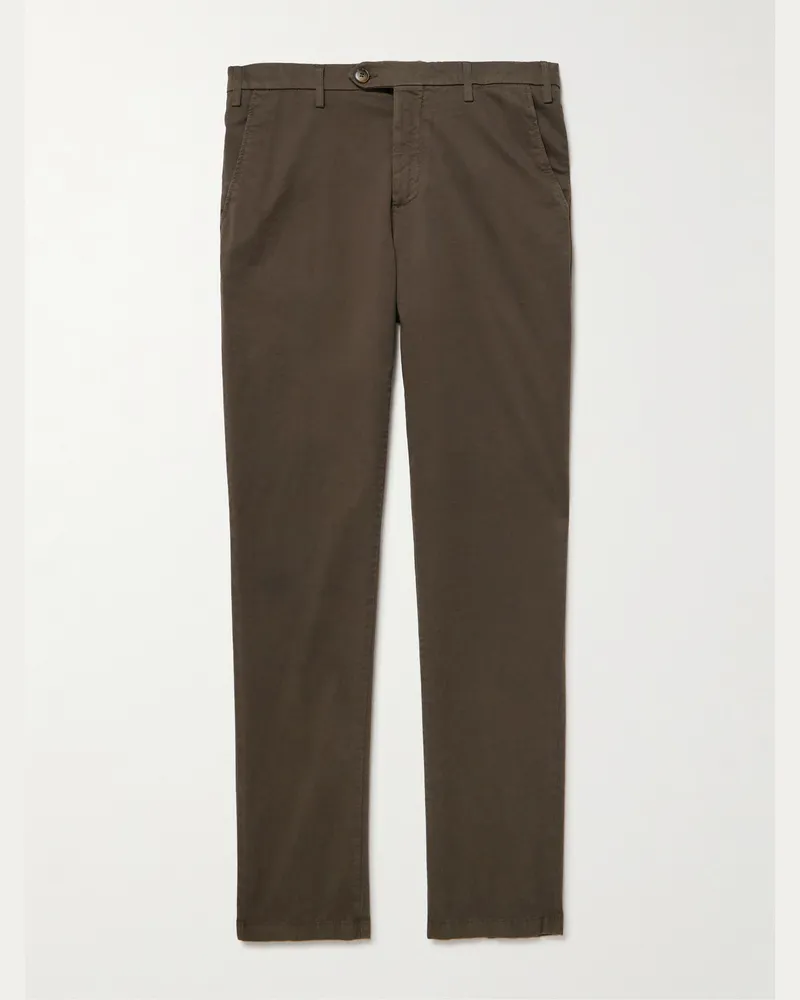 Canali Slim-Fit Tapered Cotton-Blend Twill Trousers Brown