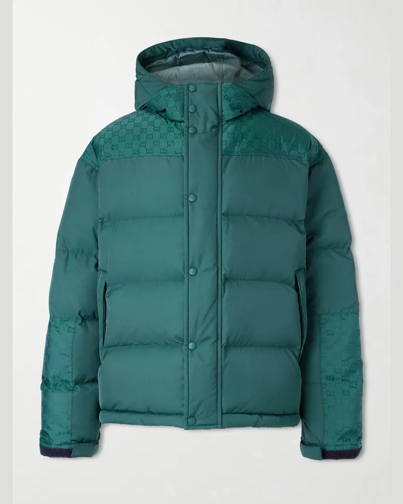 Gucci Logo-Jacquard Quilted Shell Hooded Down Jacket Green