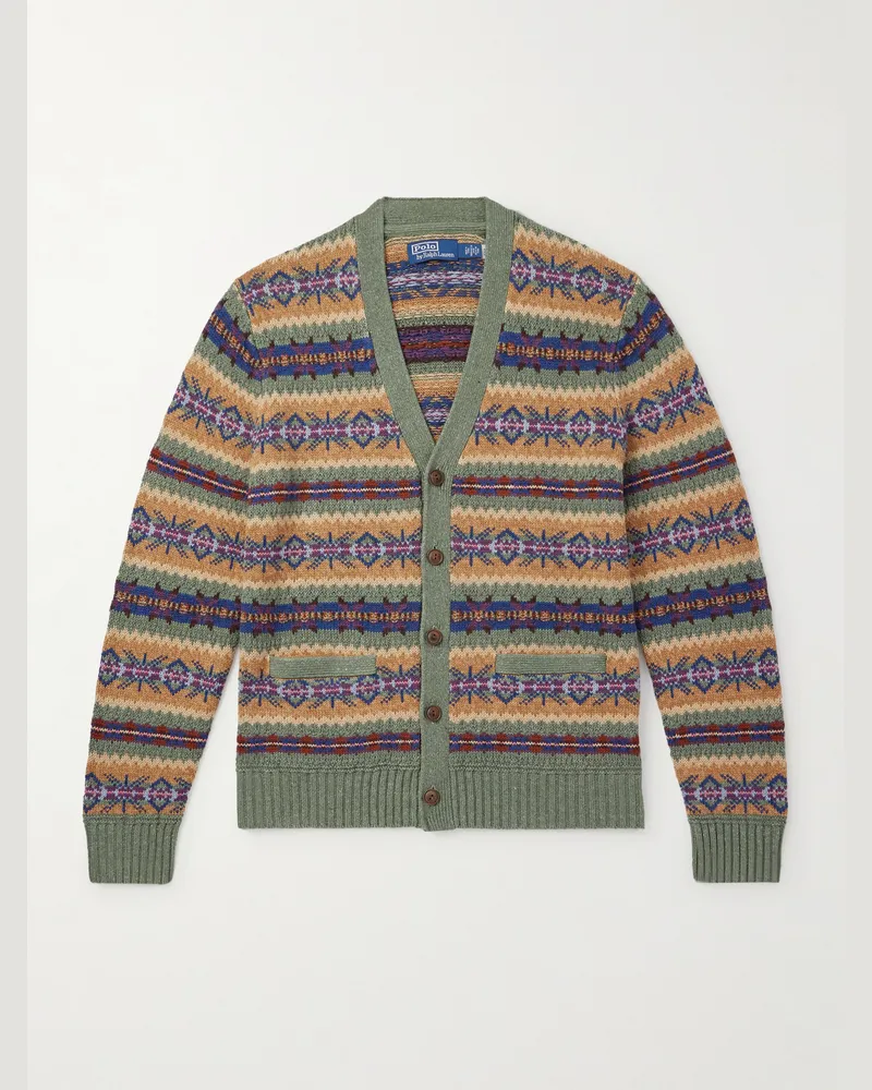 Ralph Lauren Cardigan aus einer Mischung aus Baumwolle, Wolle und Leinen mit Fair-Isle-Muster Grün