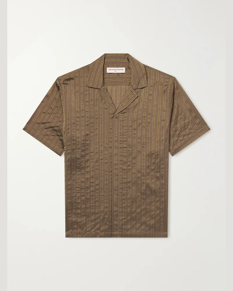 Orlebar Brown Maitan Villa Camp-Collar Striped Woven Shirt Brown