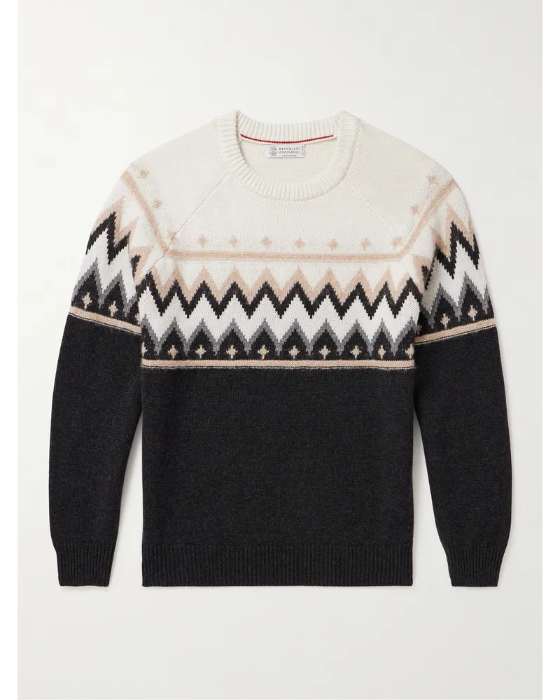 Brunello Cucinelli Pullover aus Kaschmir mit Fair-Isle-Muster Schwarz