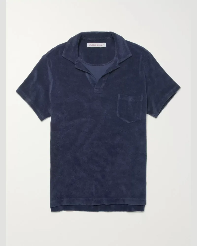 Orlebar Brown Slim-Fit Camp-Collar Cotton-Terry Polo Shirt Blue