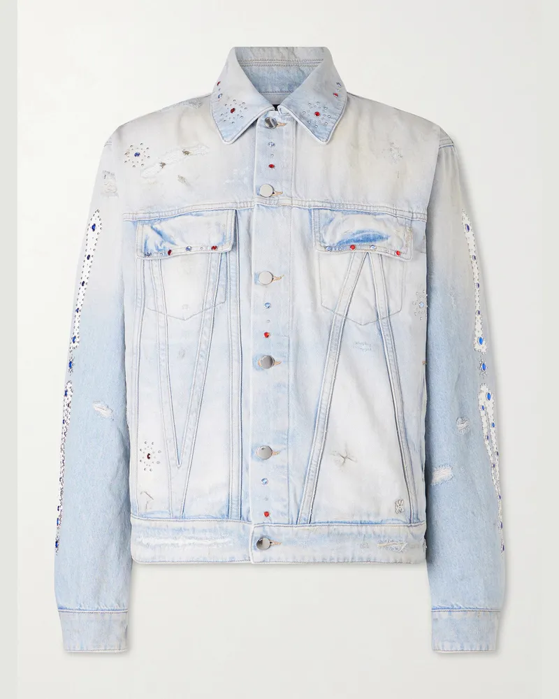 Amiri Jeansjacke mit Verzierungen in Distressed-Optik Blau