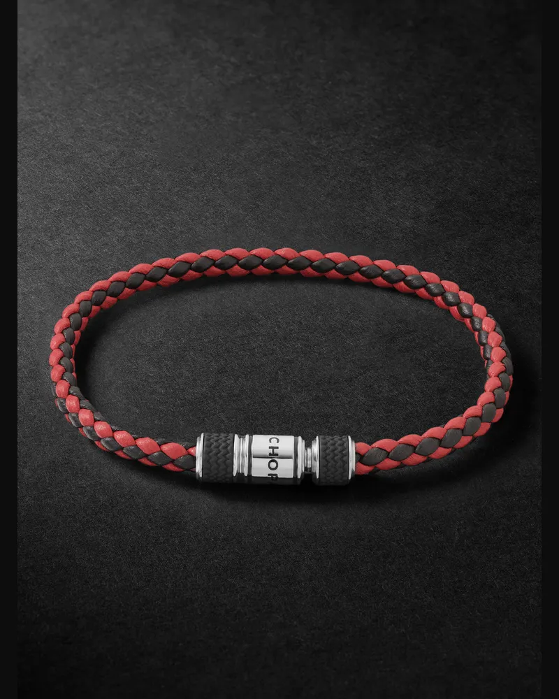 Chopard Classic Racing Woven Leather and Silver-Tone Bracelet Red