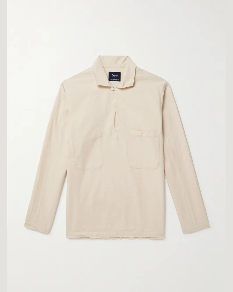 Drake's Pullover mit Polokragen aus Baumwolle Weiß