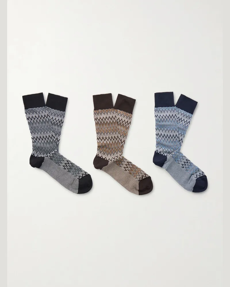 Missoni Three-Pack Crochet-Knit Cotton-Blend Socks Multi