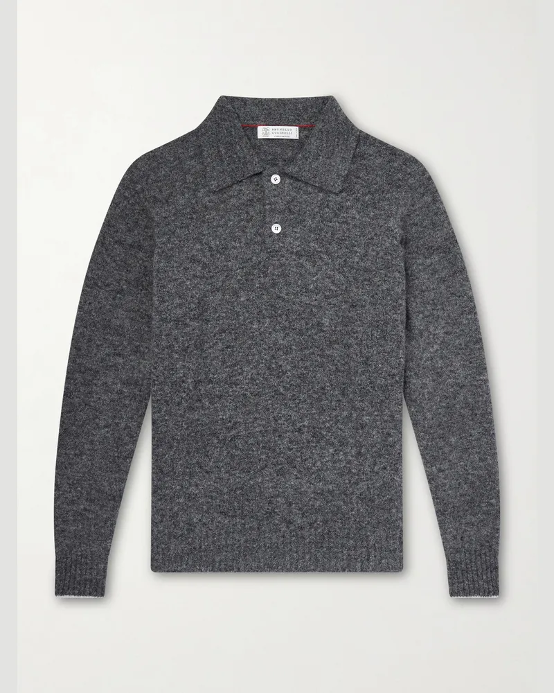 Brunello Cucinelli Alpaca-Blend Polo Sweater Gray