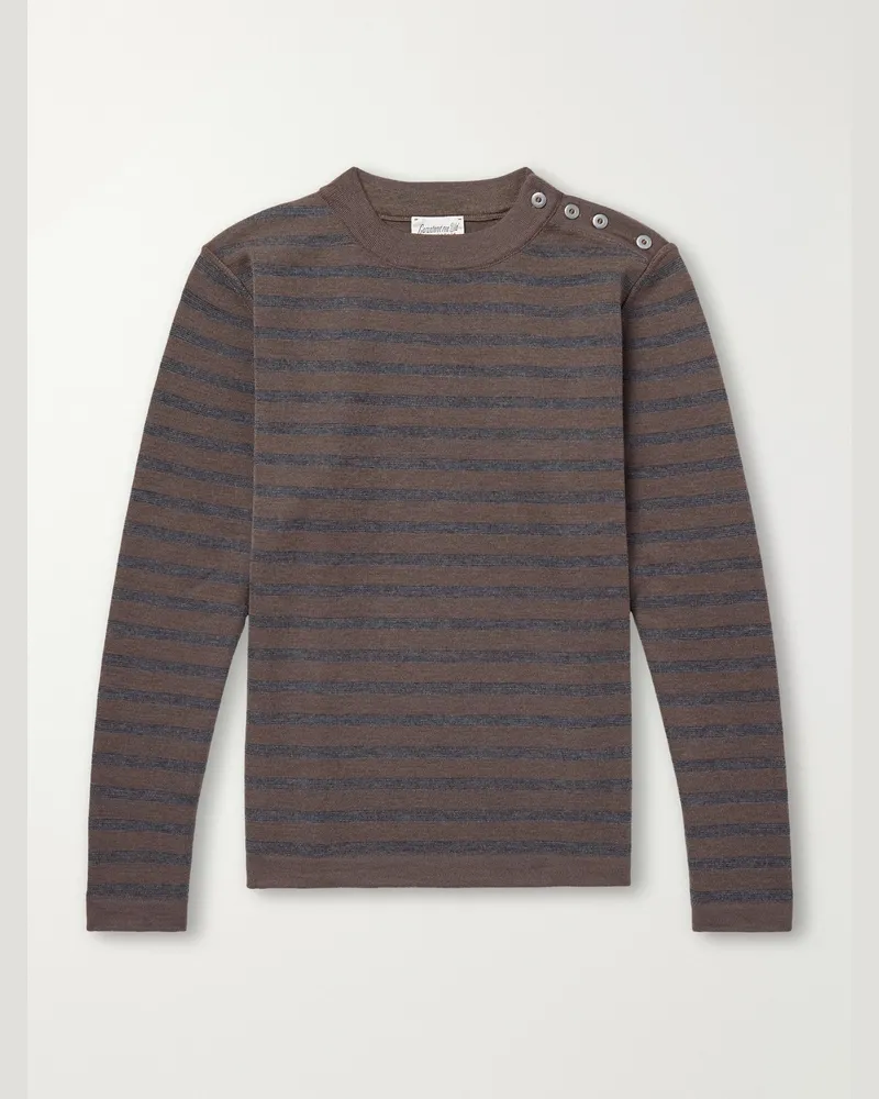 S.N.S Herning Naval Striped Virgin Wool Sweater Brown