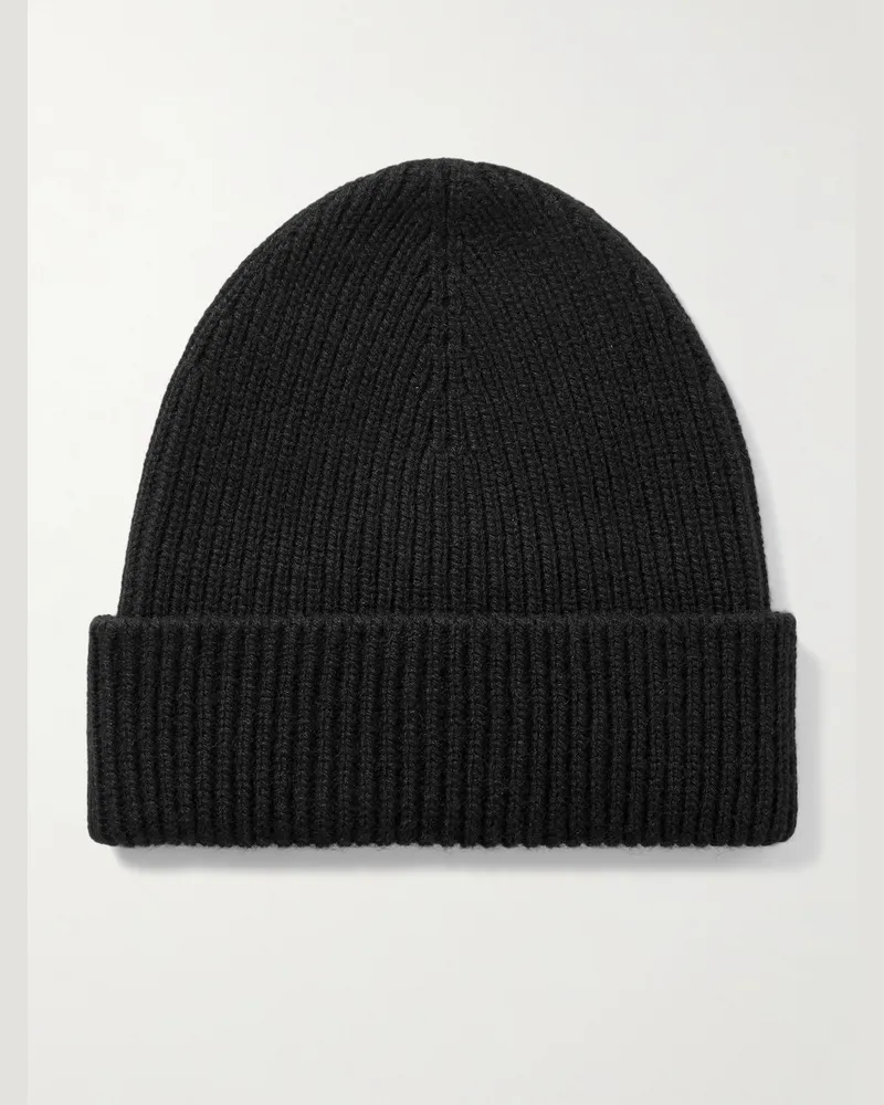 Johnstons of Elgin Beanie aus Kaschmir in Rippstrick Schwarz