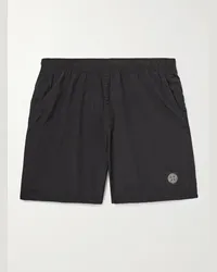 Stone Island Gerade geschnittene mittellange Badeshorts aus „Nylon Metal“-Material mit Logoapplikation Schwarz