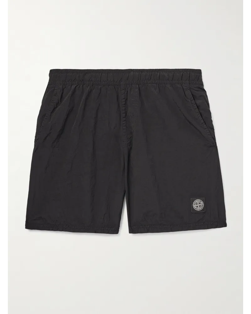 Stone Island Gerade geschnittene mittellange Badeshorts aus „Nylon Metal“-Material mit Logoapplikation Schwarz