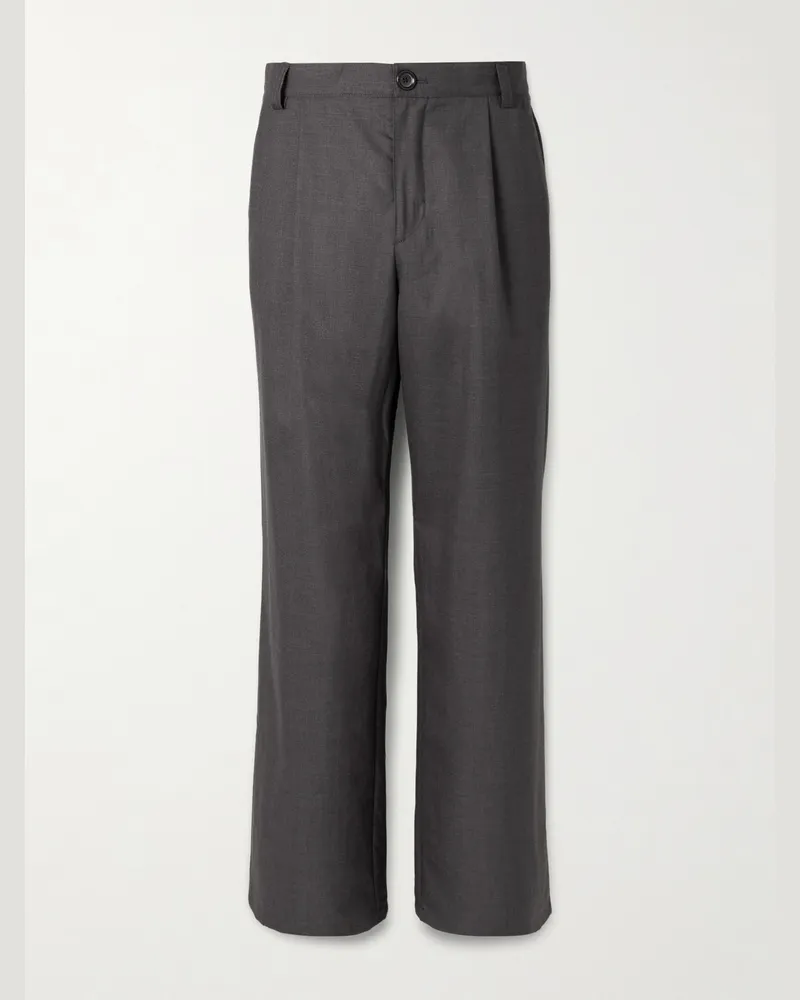 Oliver Spencer Orsman Wide-Leg Pleated Woven Trousers Gray