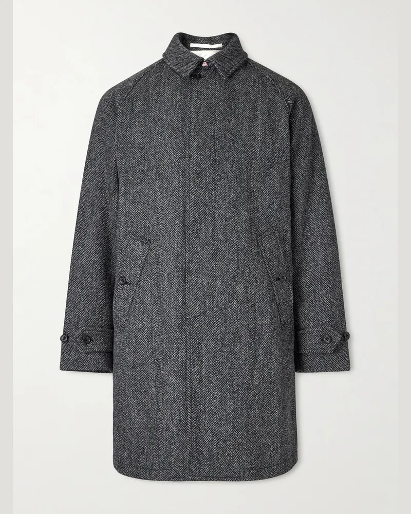 Beams Plus Mantel aus Harris Woll-Tweed mit Fischgratmuster Grau