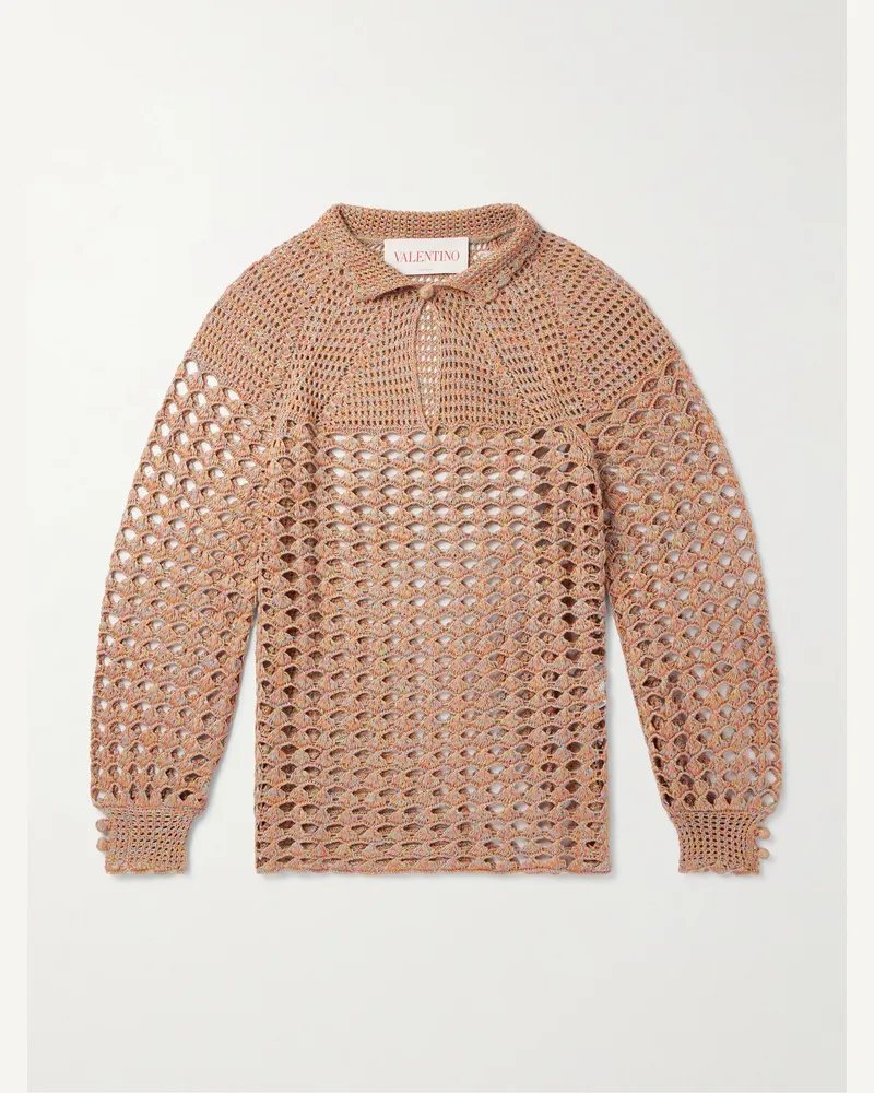 Valentino Garavani Pullover aus einer Leinen-Baumwollmischung in Lochstrick Braun