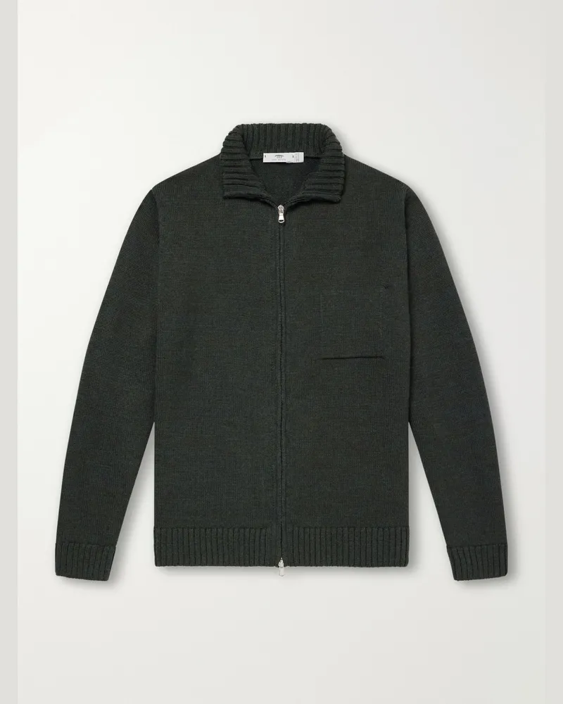 Inis Meáin Wool and Linen-Blend Zip-Up Cardigan Green