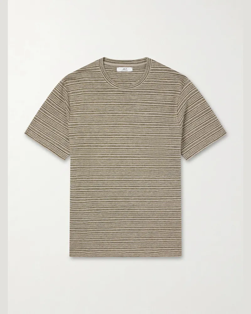 MR P. Knitted Striped Linen T-Shirt Green