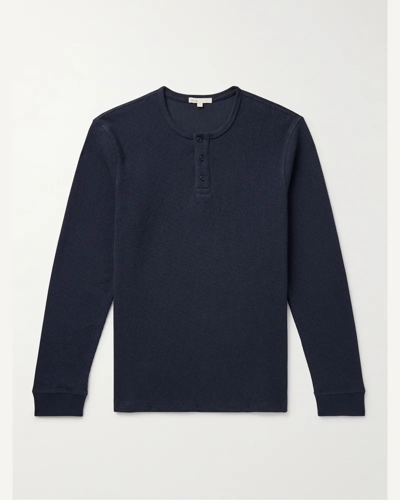 Onia Henley Shirt aus einer Baumwollmischung in Waffelstrick Blau