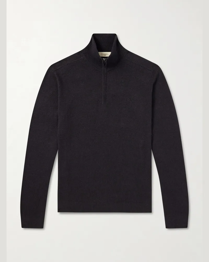 PIACENZA 1733 Lupetto Cashmere and Linen-Blend Half-Zipped Sweater Black