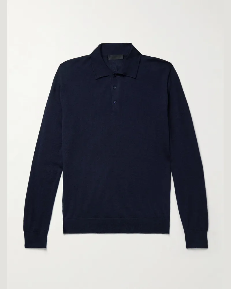 SAMAN AMEL Elo Slim-Fit Cashmere and Silk-Blend Polo Shirt Blue